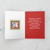 Kerstmis, kleinzoon. Schattigee sneeuwman en puppy Feestdagen Kaart (Binnen)