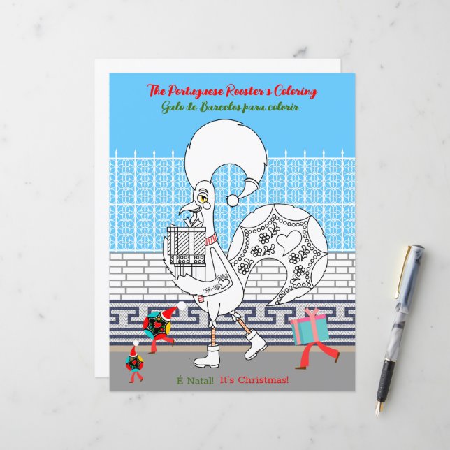Kerstmis Kleuren Portugees Haan voor Kinderen (Voorkant / Achterkant in situ)