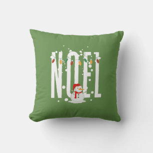 Kerstmis kleurig noel citaat Snowman Modern Kussen