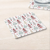 Kerstmis, kleurrijk, kerstboom, rood, groen kartonnen onderzetters (Schuin)