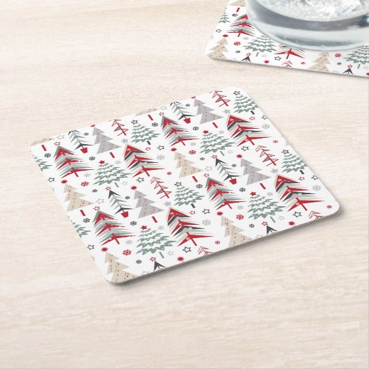 Kerstmis, kleurrijk, kerstboom, rood, groen kartonnen onderzetters (Schuin)