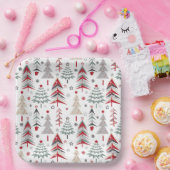 Kerstmis, kleurrijk, kerstboom, rood, groen papieren bordje (Feest)