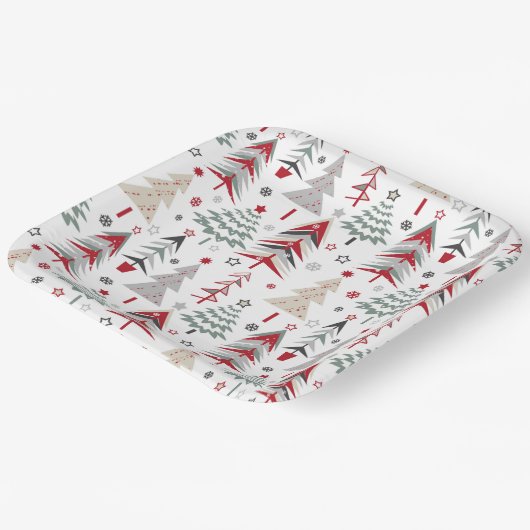 Kerstmis, kleurrijk, kerstboom, rood, groen papieren bordje (Gebogen)