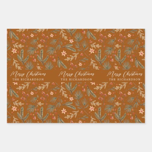 Kerstmis Kleurrijke Minimale Botanische Bloemen Xm Inpakpapier Vel (Voorkant 3)