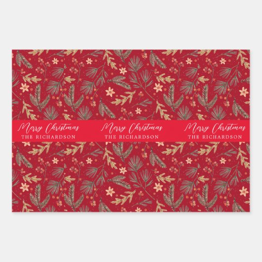 Kerstmis Kleurrijke Minimale Botanische Bloemen Xm Inpakpapier Vel (Voorkant 2)