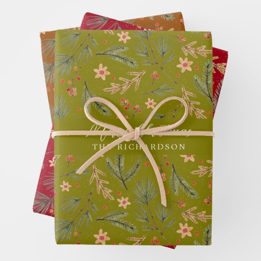 Kerstmis Kleurrijke Minimale Botanische Bloemen Xm Inpakpapier Vel (In situ)