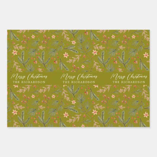 Kerstmis Kleurrijke Minimale Botanische Bloemen Xm Inpakpapier Vel (Voorkant)