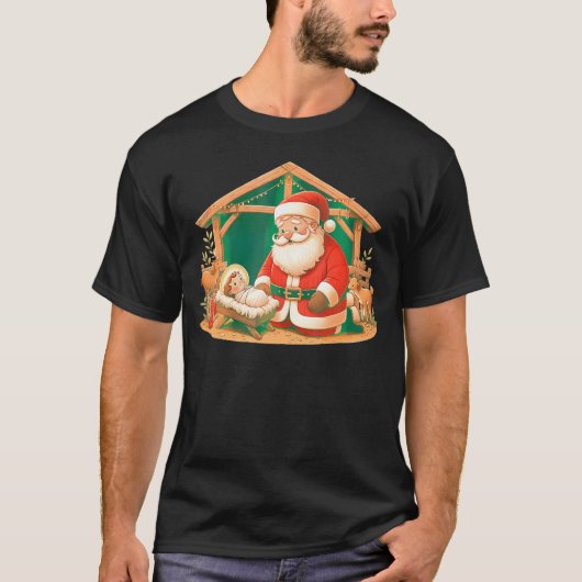 Kerstmis Knieling Sinterklaas Met Baby Jesus T-shirt (Voorkant)