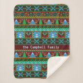 Kerstmis: Knit Snowmen Reindeer | Familienaam Sherpa Deken (Voorkant)