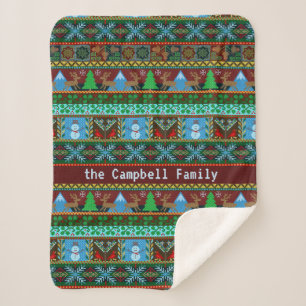 Kerstmis: Knit Snowmen Reindeer   Familienaam Sherpa Deken