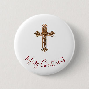Kerstmis Knop - Kruis Ronde Button 5,7 Cm