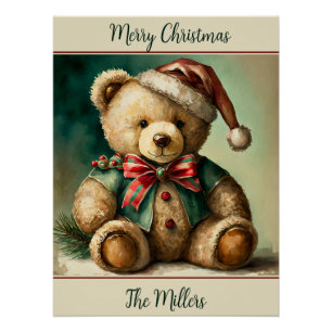 Kerstmis knuffel beer vintage met naam perfect poster