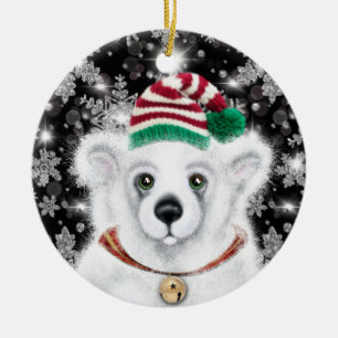 Kerstmis knuffel ijsbeer welp, Kerstman beer welp  Keramisch Ornament