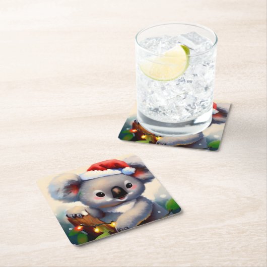 Kerstmis Koala 2 Kartonnen Onderzetters (Insitu)