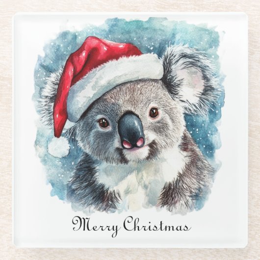 Kerstmis Koala, aanpasbaar Glazen Onderzetter (Voorkant)