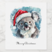 Kerstmis Koala, aanpasbaar Wijn Etiket (Enkel label)