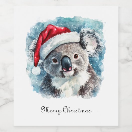 Kerstmis Koala, aanpasbaar Wijn Etiket (Enkel label)