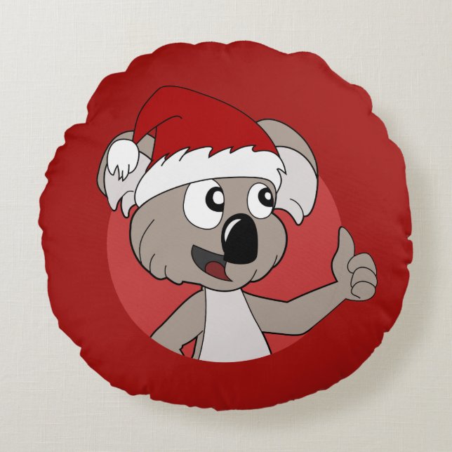 Kerstmis Koala beer cartoon Round Pillow Rond Kussen (Voorkant)