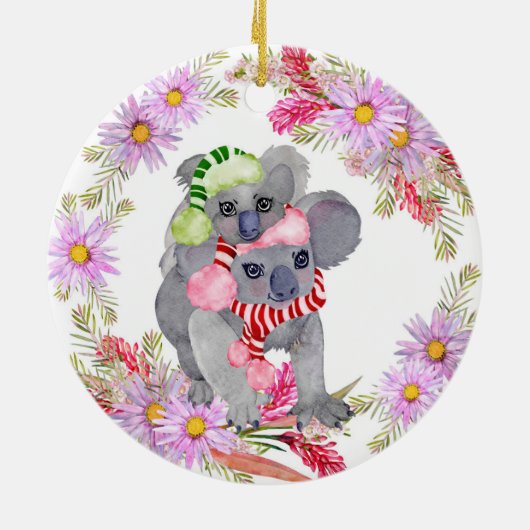 Kerstmis Koala Botanicals Keramisch Ornament (Achterkant)