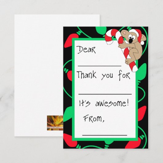 Kerstmis Koala vult-in-the-Blank Dank u Kaart (Voorkant / Achterkant)