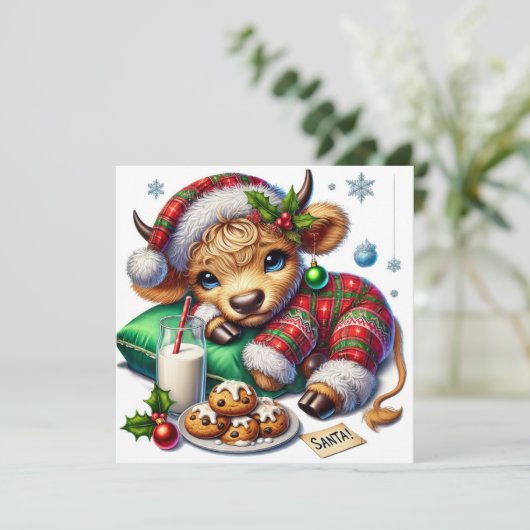 Kerstmis Koe in Festieve Pyjama's Feestdagenkaart (Staand voorkant)