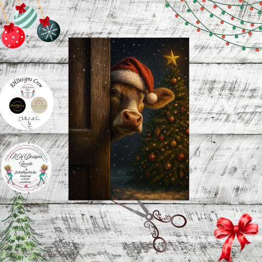 Kerstmis koe muurdecoratie van decoupage tissuepapier