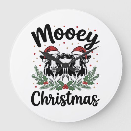 Kerstmis Koe Oude Gravure Shirt Ontwerp Grote Klok (Voorkant)
