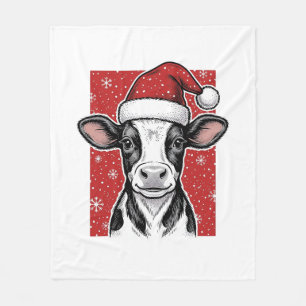 Kerstmis Koe Santa Hoed Vakantie T-shirt (2)_ Fleece Deken