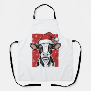 Kerstmis Koe Santa Hoed Vakantie T-shirt (2)_ Schort