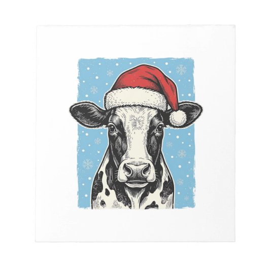 Kerstmis Koe Santa Hoed Vector Design_1 Notitieblok (Voorkant)