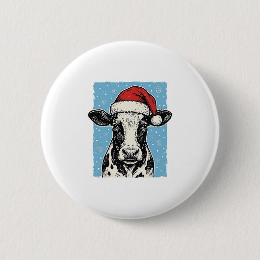 Kerstmis Koe Santa Hoed Vector Design_1 Ronde Button 5,7 Cm (Voorkant)