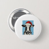 Kerstmis Koe Santa Hoed Vector Design_1 Ronde Button 5,7 Cm (Voorkant /achterkant)