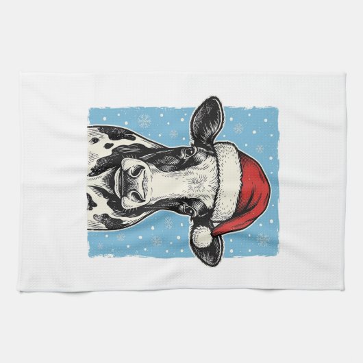 Kerstmis Koe Santa Hoed Vector Design_1 Theedoek (Horizontaal)