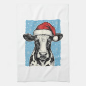 Kerstmis Koe Santa Hoed Vector Design_1 Theedoek (Verticaal)