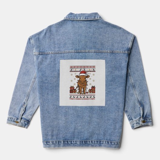 Kerstmis Koe Vakantie Vector T-shirt Ontwerp_ Denim Jacket (Achterkant)