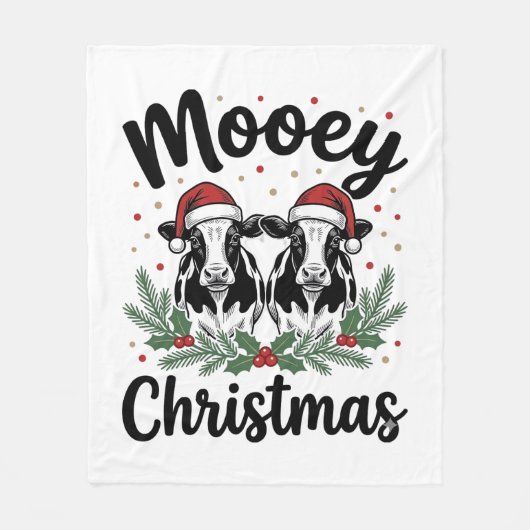 Kerstmis Koe Vintage Gravure Shirt Ontwerp Fleece Deken (Voorkant)