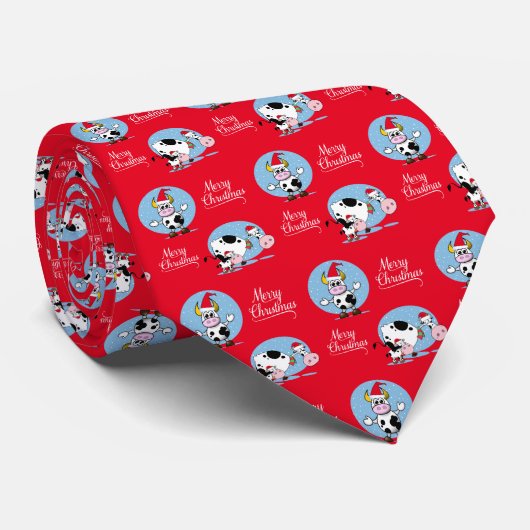 Kerstmis Koeien met Santa Hats Necktie Stropdas (Opgerold)