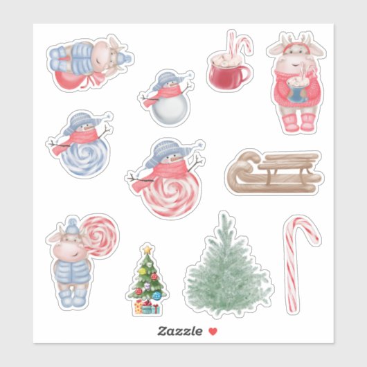Kerstmis Koeien stickers (Vel)