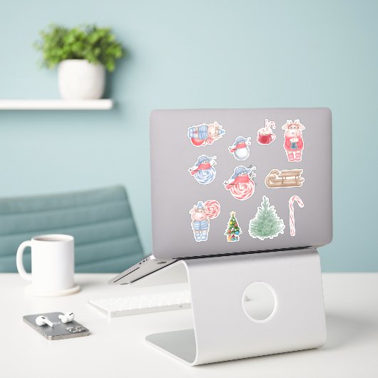 Kerstmis Koeien stickers (Laptop op bureau)
