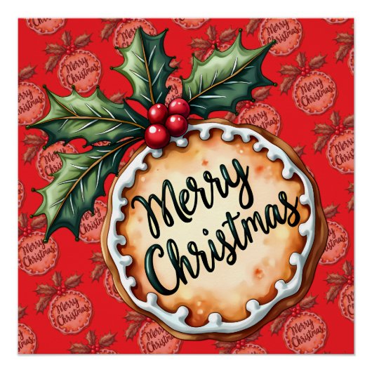 Kerstmis Koekje met Hulst Bessen Rood Perfect Poster (Voorkant)