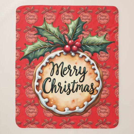 Kerstmis Koekje met Hulstbessen Rood Sherpa Deken (Voorkant)