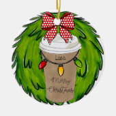 Kerstmis koffiekrans gepersonaliseerd keramisch ornament (Voorkant)