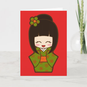 Kerstmis Kokeshi Feestdagen Kaart