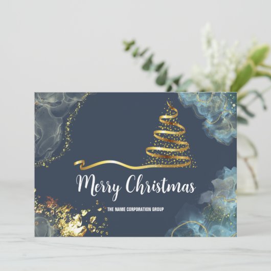 Kerstmis komt eraan, Marble Style Golden Company Kaart (Staand voorkant)