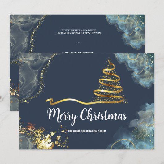 Kerstmis komt eraan, Marble Style Golden Company Kaart (Voorkant / Achterkant)