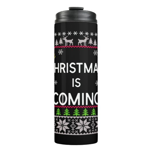 Kerstmis komt lelijke kersttrui thermosbeker (Voorkant)