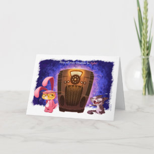 KERSTMIS KONIJN KATTEN door Jeff Willis Art Feestdagen Kaart