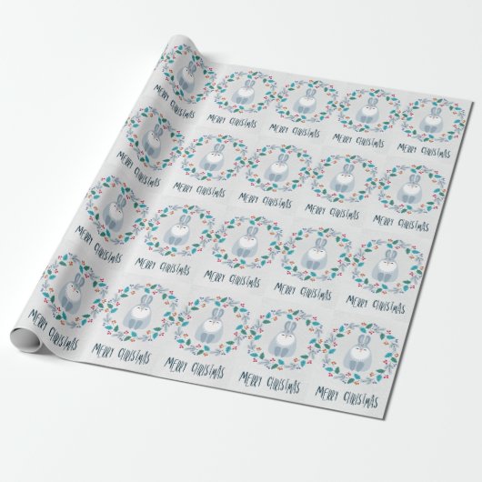 Kerstmis Konijn Krans Cadeaupapier (Uitgerold)