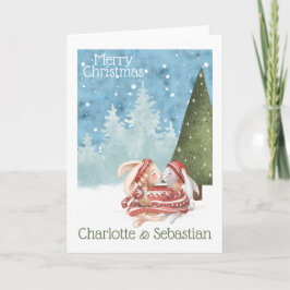 Kerstmis Konijn Kussen Konijnen In Wintertrui Kaart