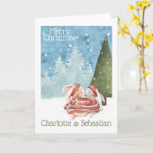 Kerstmis Konijn Kussen Konijnen In Wintertrui Kaart (Gele Bloem)